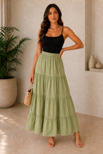 Load image into Gallery viewer, Sencei women pure cotton maxi tiered skirt