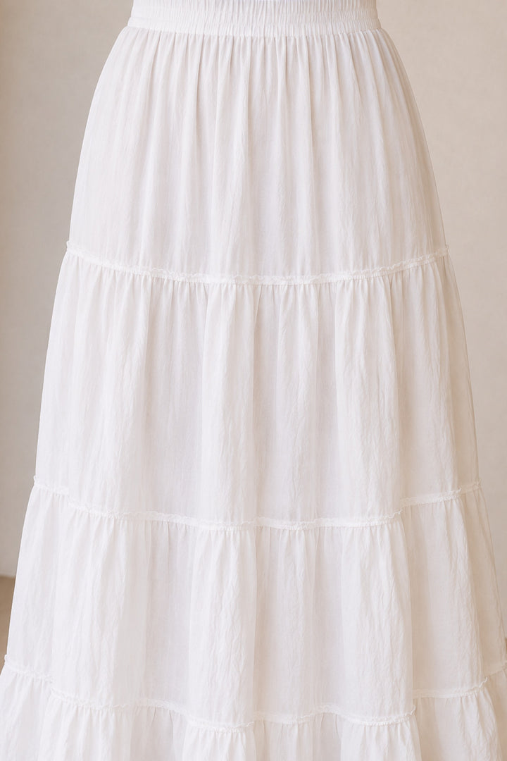 Sencei women pure cotton maxi tiered skirt