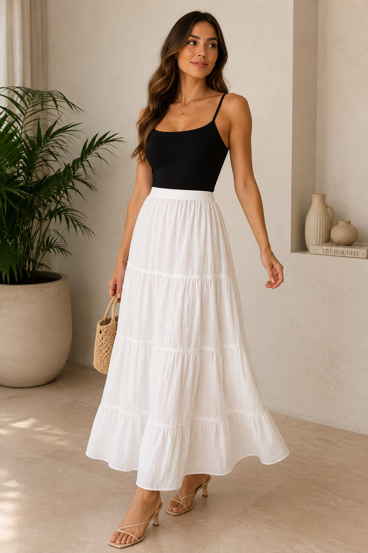 Sencei women pure cotton maxi tiered skirt