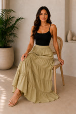 Load image into Gallery viewer, Sencei women pure cotton maxi tiered skirt