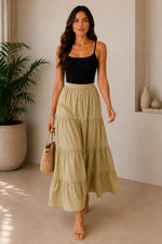 Load image into Gallery viewer, Sencei women pure cotton maxi tiered skirt
