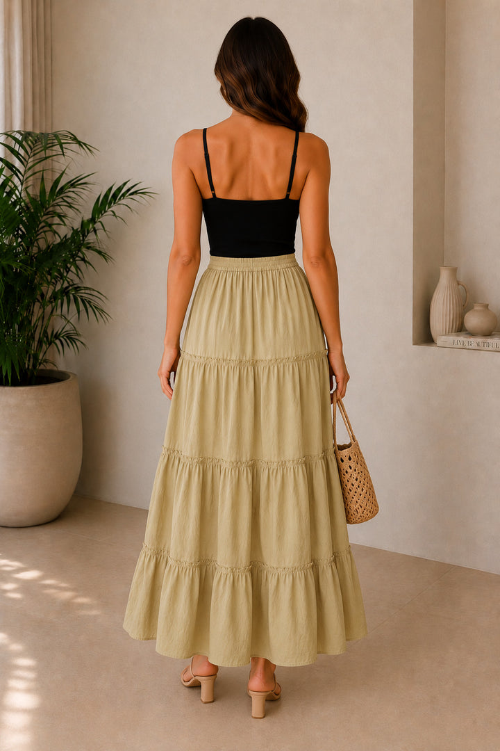 Sencei women pure cotton maxi tiered skirt
