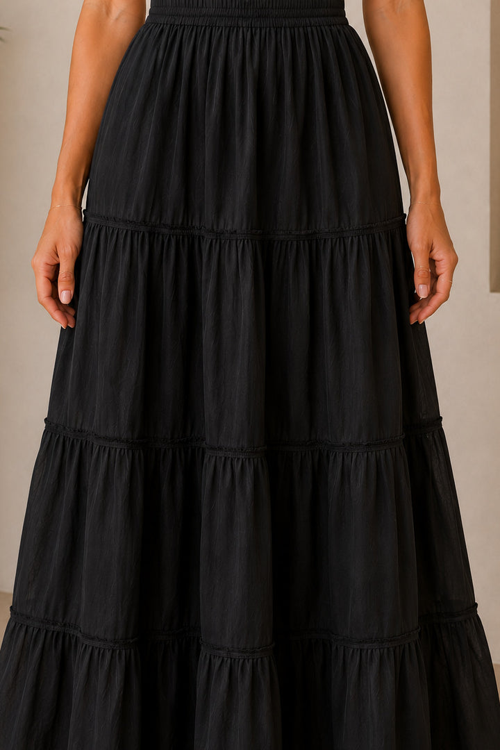 Sencei women pure cotton maxi tiered skirt