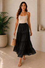 Load image into Gallery viewer, Sencei women pure cotton maxi tiered skirt