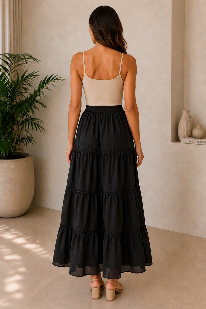 Sencei women pure cotton maxi tiered skirt