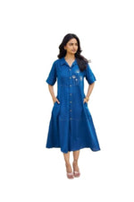 Load image into Gallery viewer, Sencei Daylight Blue Shirt Dress with Delicate Embroidery
