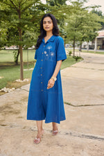 Load image into Gallery viewer, Sencei Daylight Blue Shirt Dress with Delicate Embroidery
