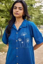 Load image into Gallery viewer, Sencei Daylight Blue Shirt Dress with Delicate Embroidery

