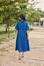 Load image into Gallery viewer, Sencei Daylight Blue Shirt Dress with Delicate Embroidery
