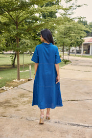 Sencei Daylight Blue Shirt Dress with Delicate Embroidery
