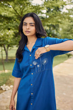 Load image into Gallery viewer, Sencei Daylight Blue Shirt Dress with Delicate Embroidery
