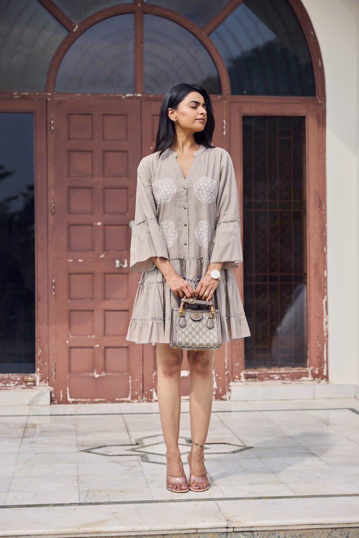 Sencei Women’s Cotton Flared Tier Dress with Circle Print | Relaxed Fit Boho Style Tunic Dress