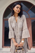 Load image into Gallery viewer, Sencei Women’s Cotton Flared Tier Dress with Circle Print | Relaxed Fit Boho Style Tunic Dress
