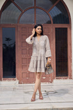 Load image into Gallery viewer, Sencei Women’s Cotton Flared Tier Dress with Circle Print | Relaxed Fit Boho Style Tunic Dress
