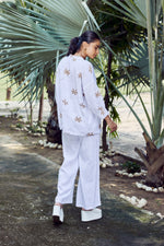 Load image into Gallery viewer, Sencei Women&#39;s Cotton Linen Co-ord Set | Embroidered Floral Kurta &amp; Pant Set | Lightweight Summer Lounge Wear
