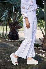 Load image into Gallery viewer, Sencei Women&#39;s Cotton Linen Co-ord Set | Embroidered Floral Kurta &amp; Pant Set | Lightweight Summer Lounge Wear
