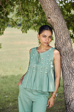 Load image into Gallery viewer, Sencei Women&#39;s Cotton Co-Ord Set | Sleeveless Pintuck Top with Palazzo Pants | Summer Lounge &amp; Casual Wear
