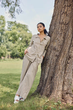 Load image into Gallery viewer, Sencei Women’s Cotton Linen Co-ord Set | Stylish Summer Shirt &amp; Wide-Leg Pants | Breathable Two-Piece Lounge &amp; Travel Wear
