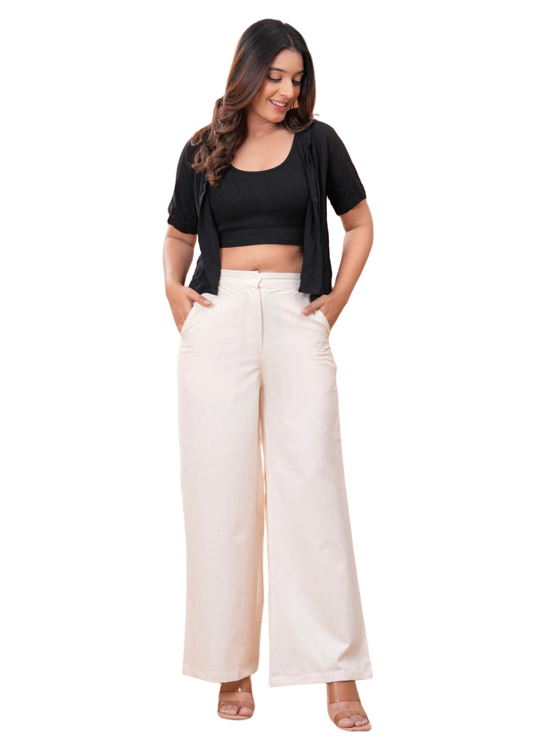 Sencei Women’s Elegant Cotton Trousers – Relaxed Fit, Wide Leg