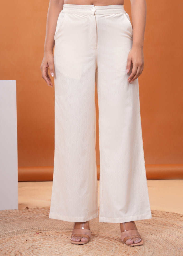 Sencei Women’s Elegant Cotton Trousers – Relaxed Fit, Wide Leg