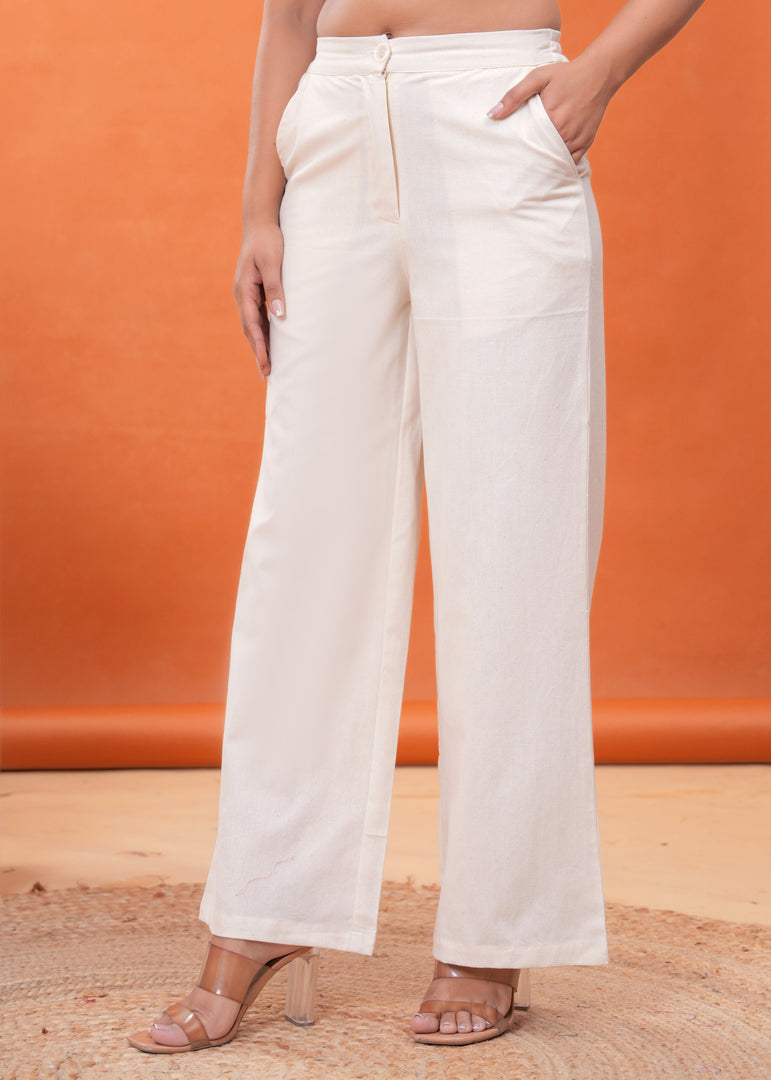 Sencei Women’s Elegant Cotton Trousers – Relaxed Fit, Wide Leg