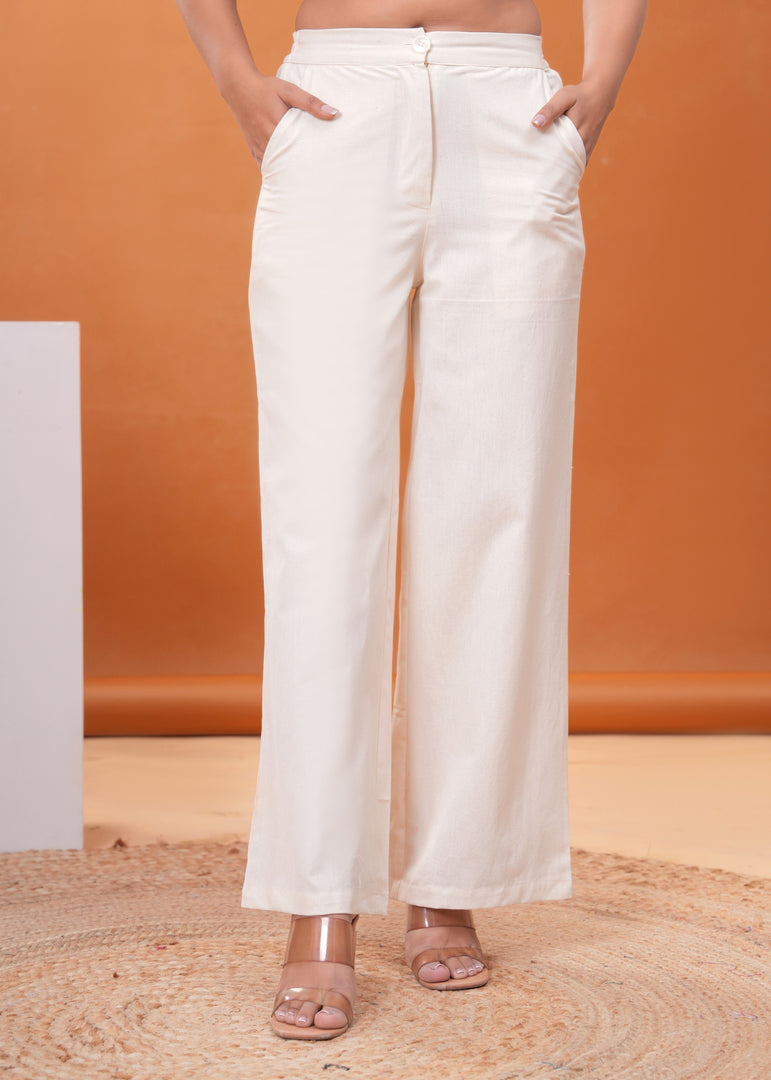 Sencei Women’s Elegant Cotton Trousers – Relaxed Fit, Wide Leg