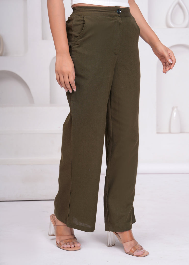 Sencei Women’s Elegant Cotton Trousers – Relaxed Fit, Wide Leg