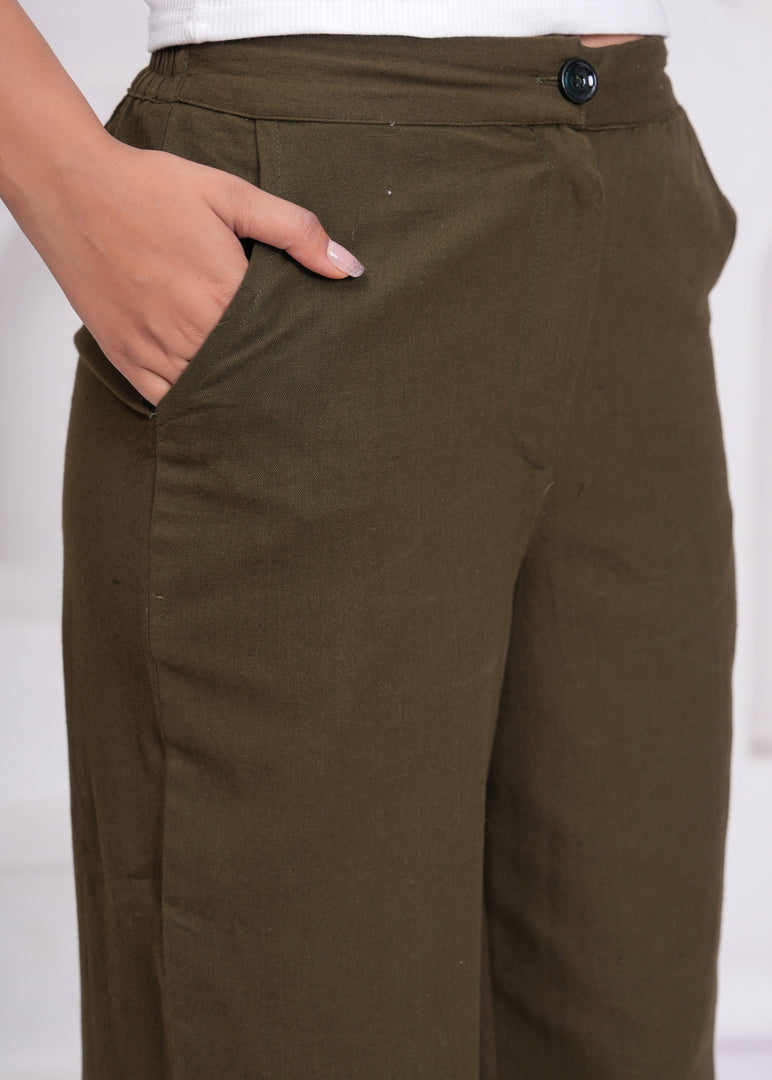 Sencei Women’s Elegant Cotton Trousers – Relaxed Fit, Wide Leg