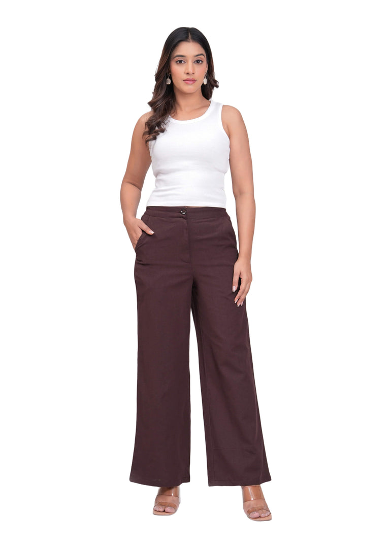 Sencei Women’s Elegant Cotton Trousers – Relaxed Fit, Wide Leg