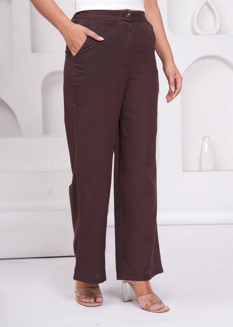 Sencei Women’s Elegant Cotton Trousers – Relaxed Fit, Wide Leg