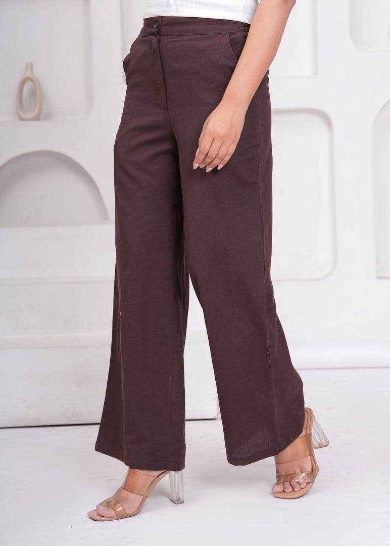 Sencei Women’s Elegant Cotton Trousers – Relaxed Fit, Wide Leg