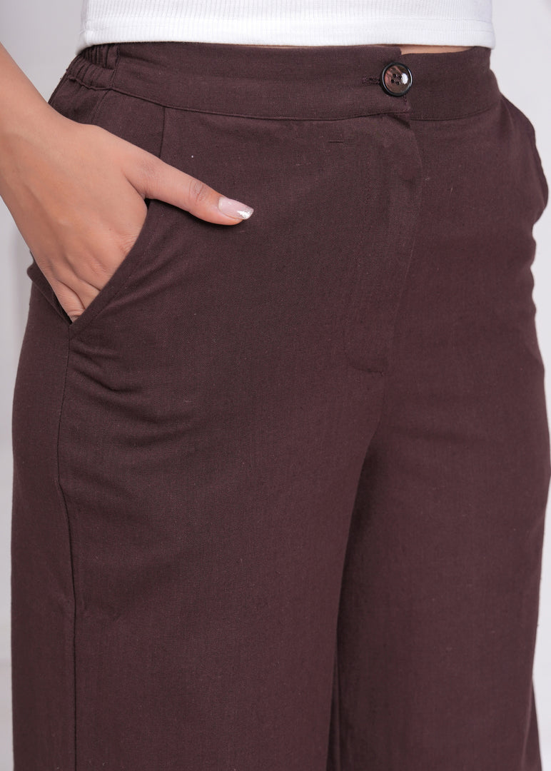 Sencei Women’s Elegant Cotton Trousers – Relaxed Fit, Wide Leg